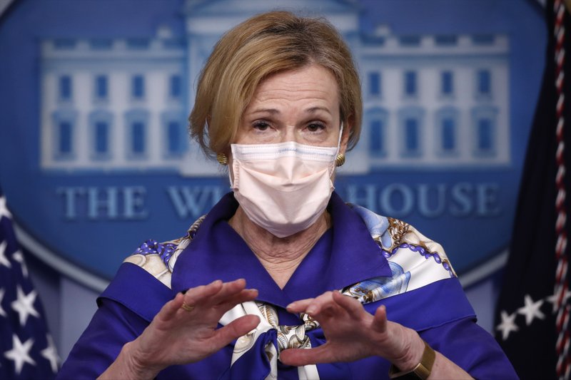 Dr. Deborah Birx, White House coronavirus response coordinator, speaks with reporters about the coronavirus in the James Brady Briefing Room of the White House, Friday, May 22, 2020, in Washington. (AP Photo/Alex Brandon)