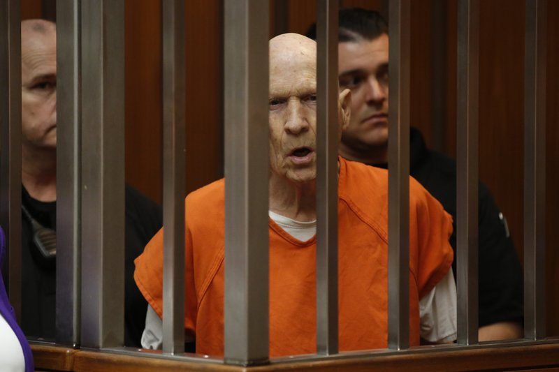 FILE - In this March 12, 2020, file photo, Joseph James DeAngelo, charged with being the Golden State Killer, appears in court in Sacramento, Calif. The 74-year-old former police officer is tentatively set to plead guilty Monday, June 29, 2020, to being the elusive Golden State Killer. The hearing comes 40 years after a sadistic suburban rapist terrorized California in what investigators only later realized were a series of linked assaults and slayings. (AP Photo/Rich Pedroncelli, File)