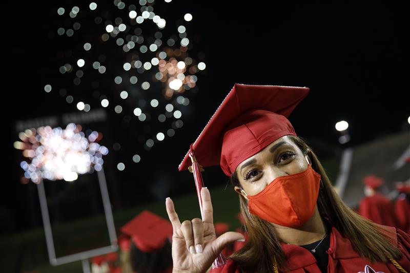 University of Louisiana at Lafayette Summer 2020 graduates made history Friday night at Cajun Field, at an outdoors ceremony that capped a 2019-2020 academic year during which a University record 3,610 students earned degrees. (Photo credit: Rachel Rafati / University of Louisiana at Lafayette)
