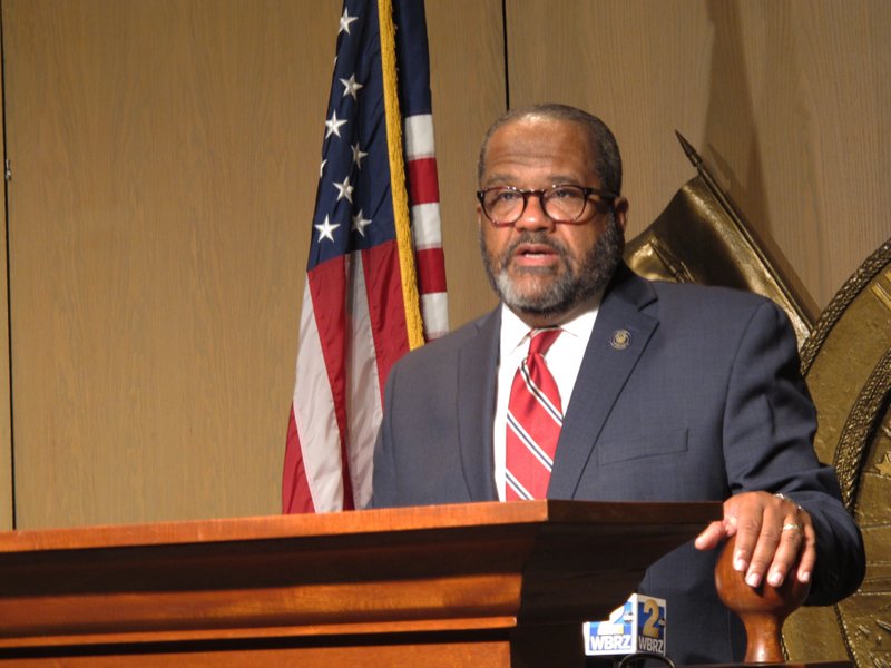 State Sen. Troy Carter, D-New Orleans, speaks about his campaign for the 2nd Congressional District seat after signing up for the race on Wednesday, Jan. 20, 2021, in Baton Rouge, La. The seat is vacant because former U.S. Rep. Cedric Richmond resigned to work for the Biden administration. (AP Photo/Melinda Deslatte)