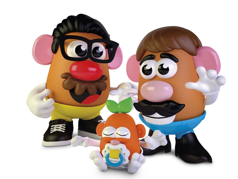 This photo provided by Hasbro shows the new Potato Head world. Mr. Potato Head is no longer a mister. Hasbro, the company that makes the potato-shaped plastic toy, is giving the spud a gender neutral new name: Potato Head. The change will appear on boxes this year. (Hasbro via AP)