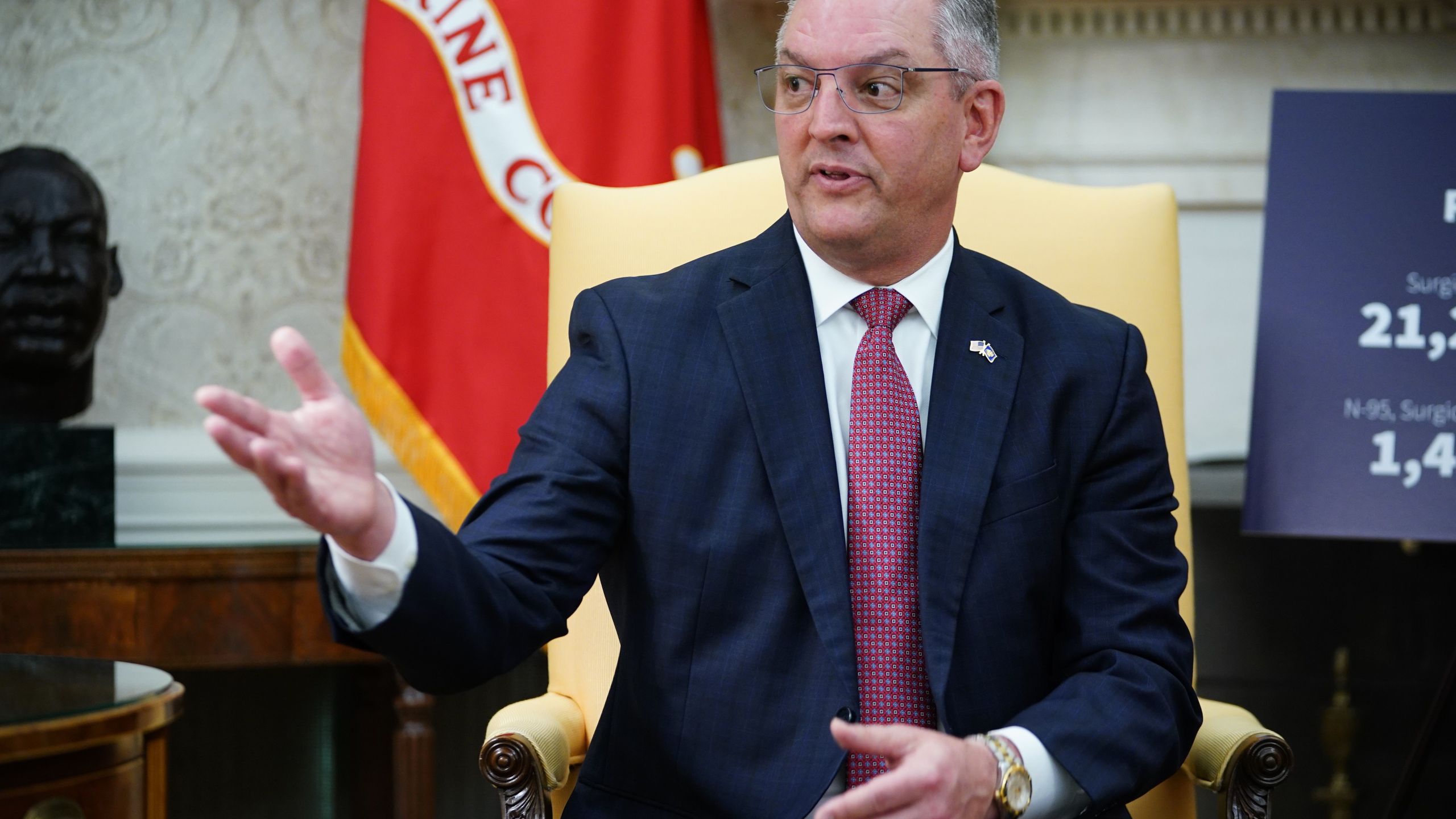 Louisiana Governor John Bel Edwards(D-LA) speaks as he meets with US President Donald Trump in the Oval Office of the White House in Washington, DC on April 29, 2020. (Photo by MANDEL NGAN / AFP) (Photo by MANDEL NGAN/AFP via Getty Images)
