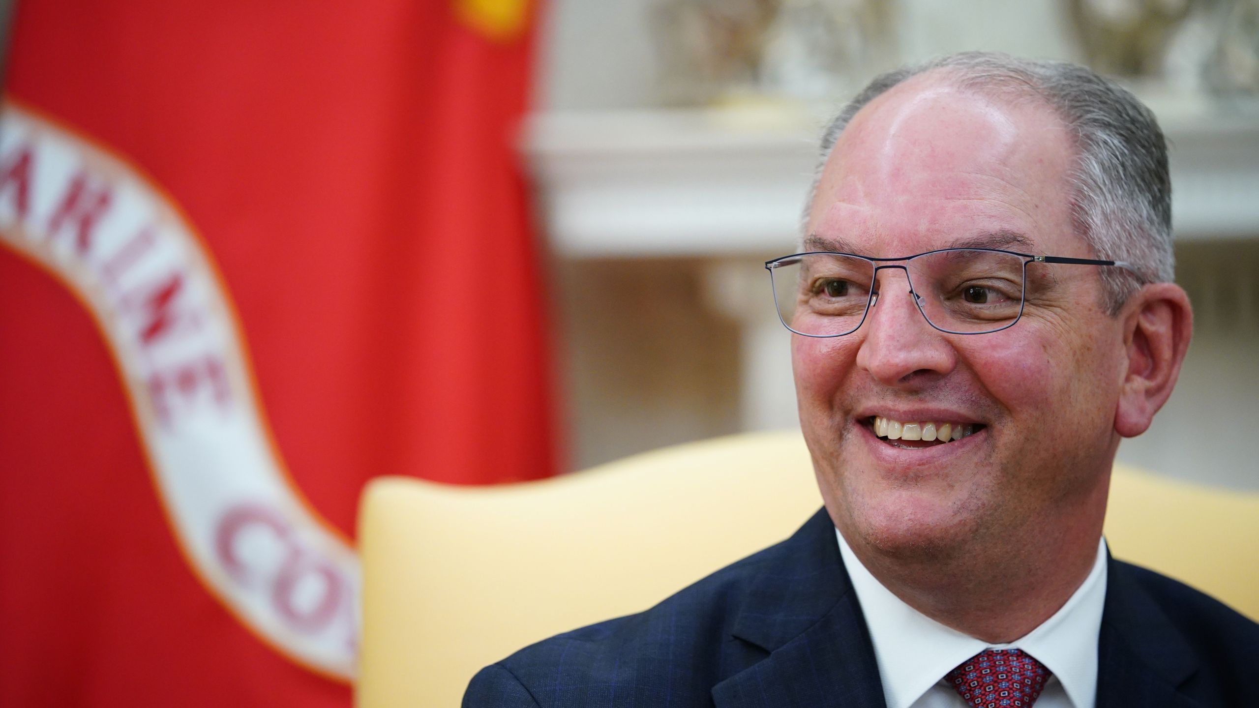Louisiana Democratic Governor John Bel Edwards meets with US President Donald Trump in the Oval Office of the White House in Washington, DC, on April 29, 2020. (Photo by MANDEL NGAN / AFP) (Photo by MANDEL NGAN/AFP via Getty Images)