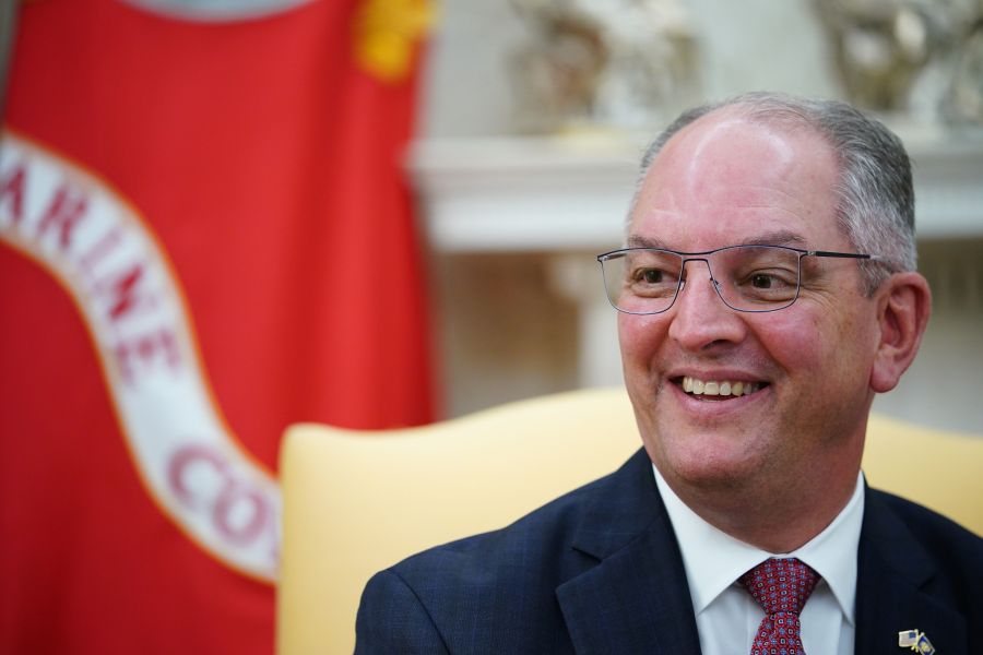 Louisiana Democratic Governor John Bel Edwards meets with US President Donald Trump in the Oval Office of the White House in Washington, DC, on April 29, 2020. (Photo by MANDEL NGAN / AFP) (Photo by MANDEL NGAN/AFP via Getty Images)